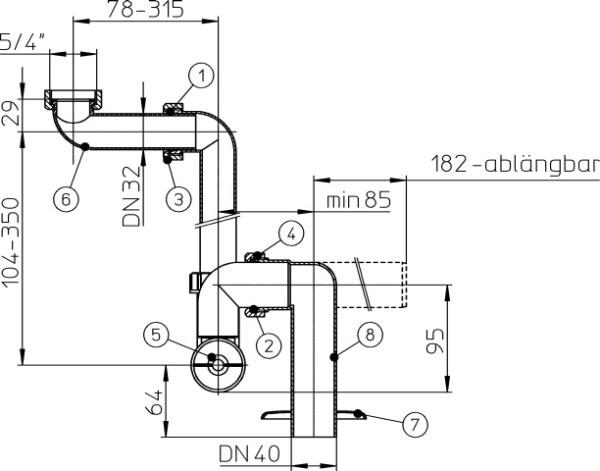 Raumspar-Waschtisch-Möbelsiphon DN40x5/4" senkrecht HL137.1/40